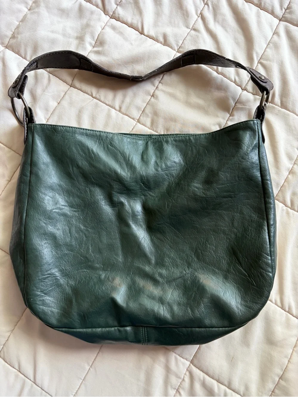 Stamp 10 Dark Green Leather Hobo Bag with Colorful Owl Appliqué